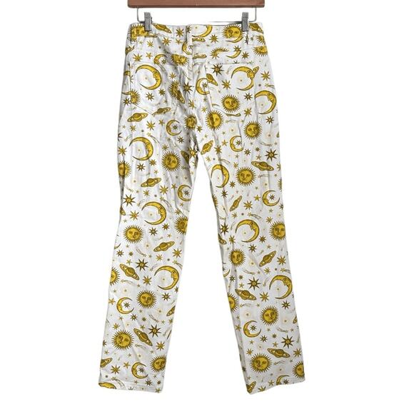 Horoscopez Dolls Kill Celestial Print Pants Sun Moon Stars White Yellow Size S - Picture 2 of 9